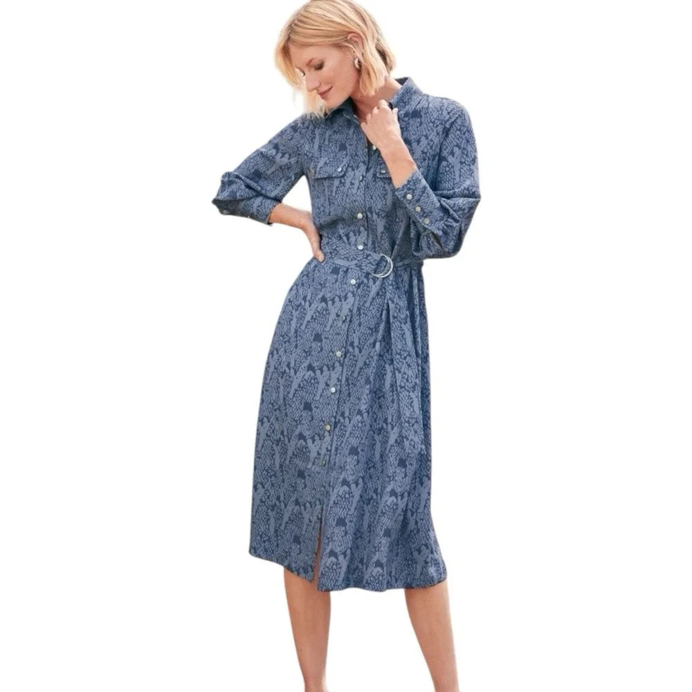 NWT Soft Surroundings‎ Irina Shirt Dress Size XL Midi Belted Long Sleeve Drapey - Picture 4 of 16